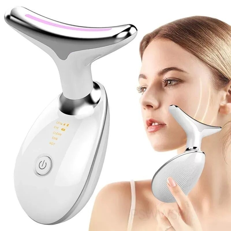 Massageador De Pescoço e Rosto LED Vibração Fototerapia Para Rejuvenescer Firmeza Anti-Rugas